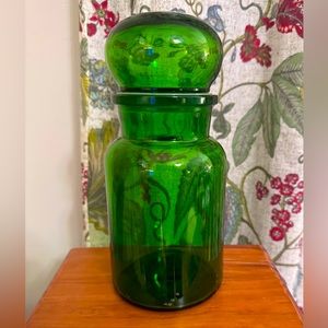 Vintage Green Glass Apothecary Jar Made In Belgium With BubbleLid